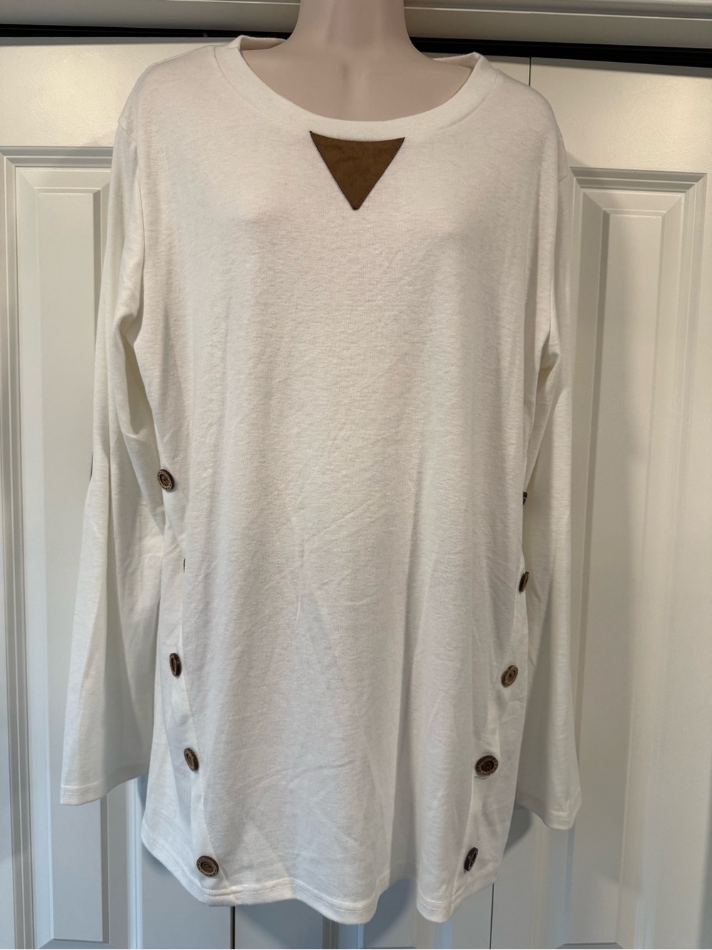 Spade Hill ivory cream tunic top buttons elbow patches xl neutral